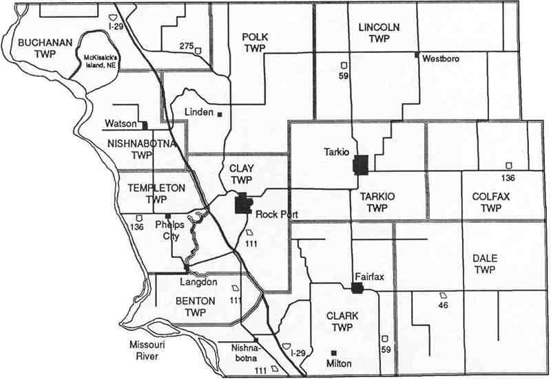 Atchison County, Missouri: township and town map